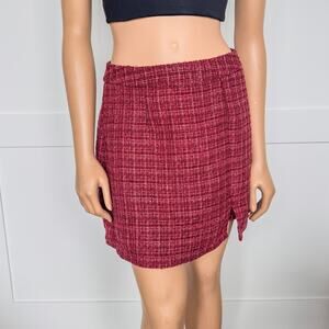 NWT-Blue Rain of Francesca’s-Clara Tweed Mini Skirt-Burgundy Red-Women’s Small